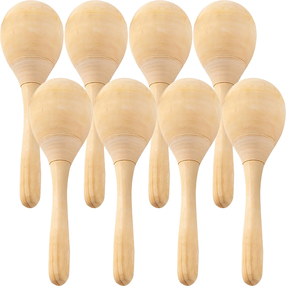 

8pcs Lightweight Wooden Maracas Plaything Kids Percussion Instrument Blank Shaking Maracas Toy for DIY