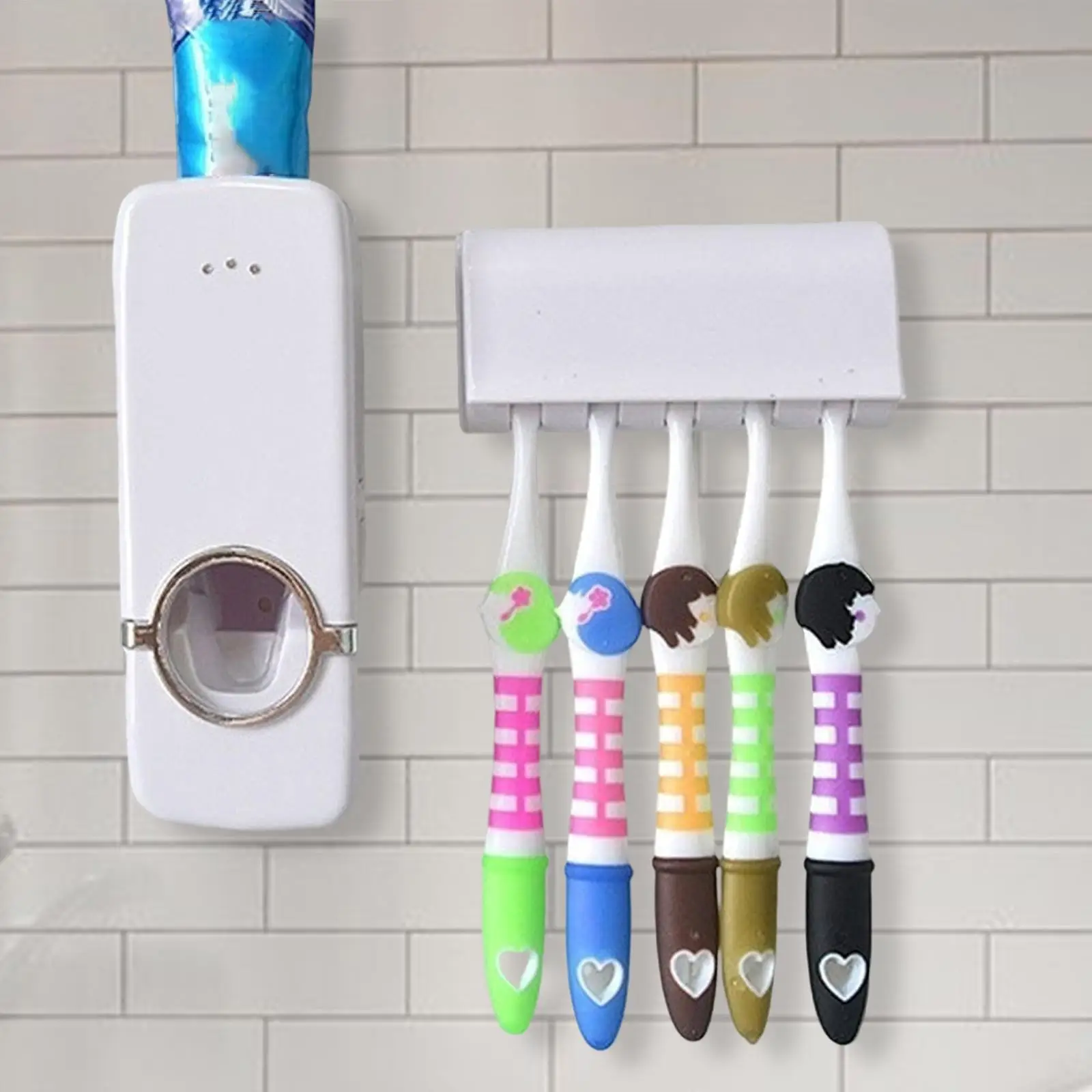 Toothbrush Holder and Toothpaste Dispenser Hands Free for Washroom Bathroom