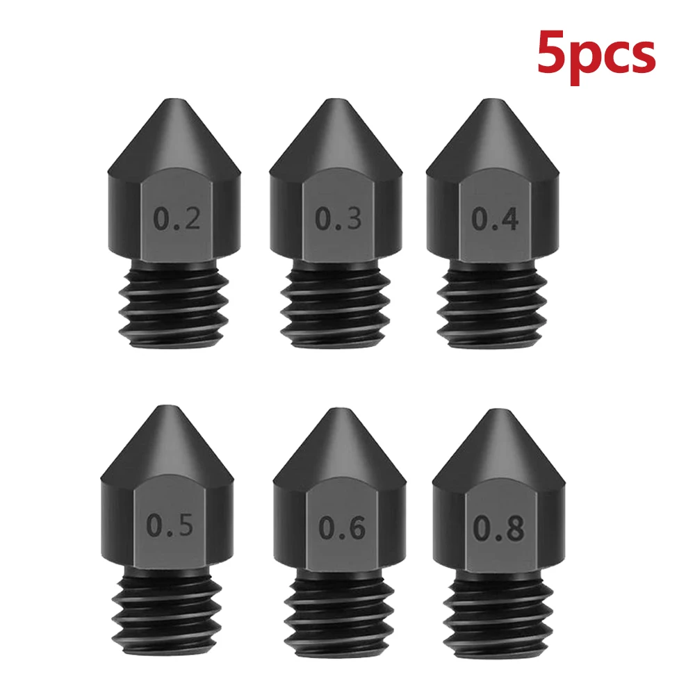 

5pcs MK8 Hardened Steel Nozzle Extruder Head 1.75mm 3d Printer Nozzle For Ender 3/V2/PRO CR10 0.2-0.8mm 3D Printer Part