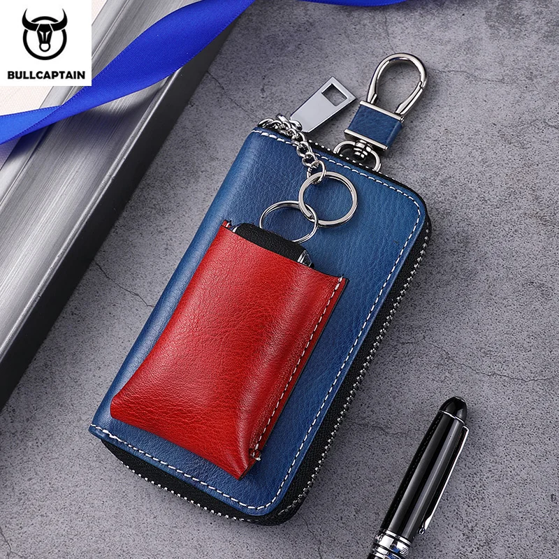 BULLCAPTAIN Men's Genuine Leather Key Case New Home Car Key Clip Men's Leather Case Mini Practical Chain Zipper key case key holder key organizer key purse
