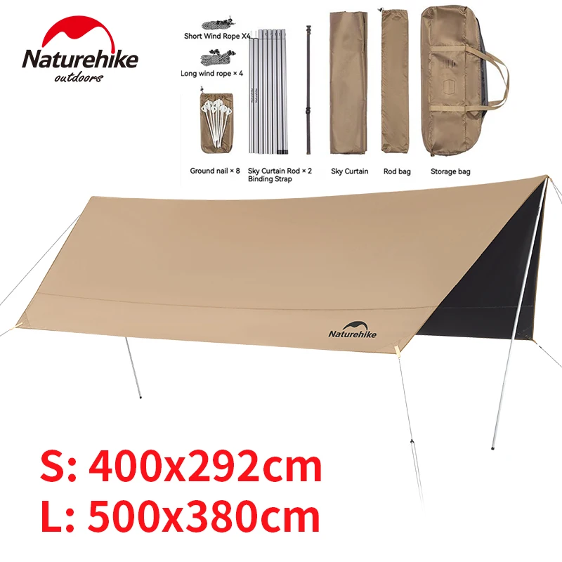 Naturehike Camping Sun Shelter Lite Waterproof Outdoor Large Tarp Black Coating Canopy Sunshade for 6-12 Person Beach Awning