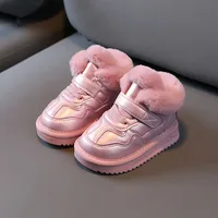 2024 Winter Snow Boots For Girls PU Leather Plush Warm Cotton Shoes Anti-slippery Soft-soled Velvet Soft Winter Footwear For Kid 1