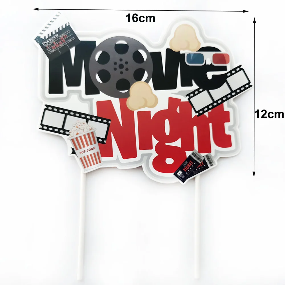 Glitzer Happy Birthday Movie Cake Toppers Kamera Cake Toppers Videorecorder Popcorn Family Movie Night Themed Partyzubehör – Detail 2