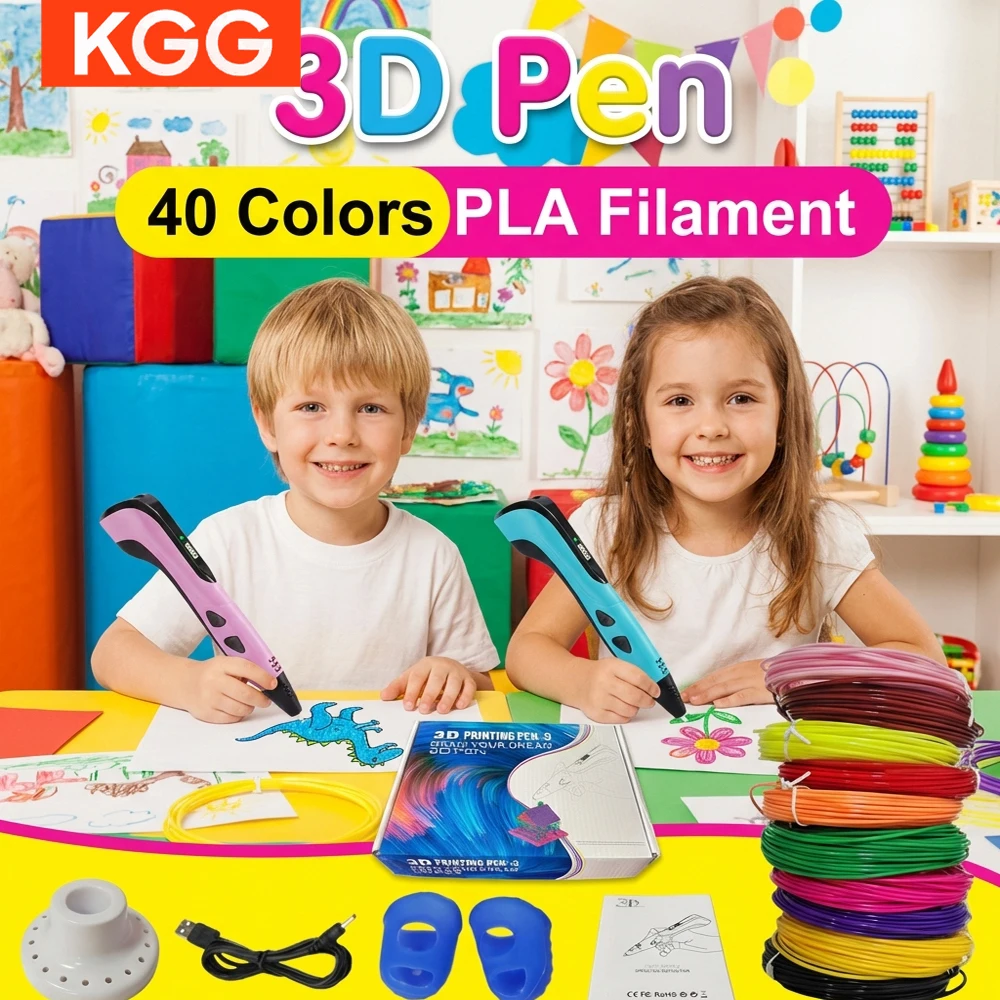 3D펜 어린이용 3D 프린팅 펜 어린이 DIY 드로잉 펜 C타입 포트 남아 여아 크리스마스 생일 선물 40가지 색상 PLA 필라멘트