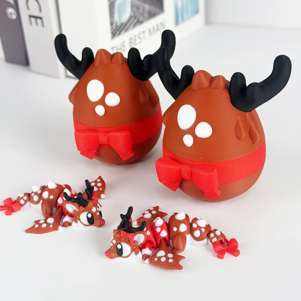 3D-Druck niedlich und alber Weihnachtsdrache + Drache Ei Modell Kunststoff Ornament Desktop Dekoration Skulptur Ornament Urlaub Geschenk