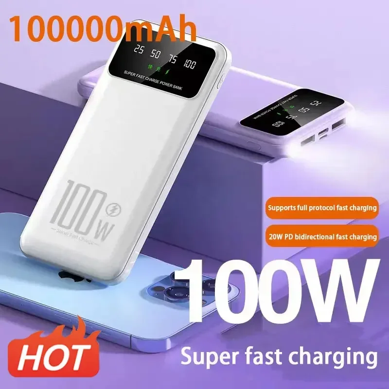 

100000mAh 100W Super Fast Charging Power Bank Portable Charger Battery Pack Powerbank for iPhone Huawei Samsung