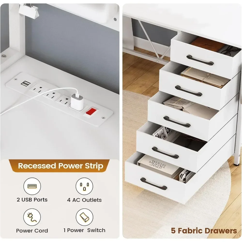 L-shaped Computer Desk with Storage Shelves, Pegboard, LED Lights, Sockets, Home Office Desk, Corner Table, Large Gaming Table 5