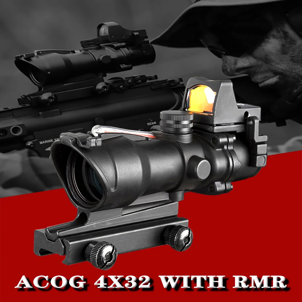 ACOG 4X32 with RMR Red Dot Sight Rifle Scope Sight Fiber Optics ...