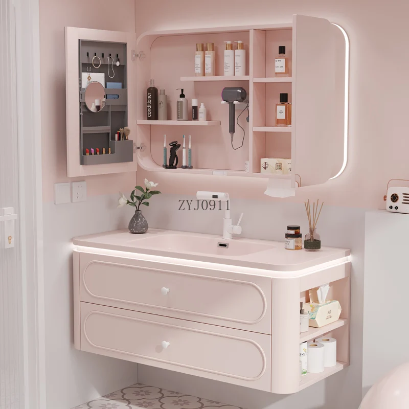 *Pink paint smart bathroom cabinet French cream wind toilet washstand combination