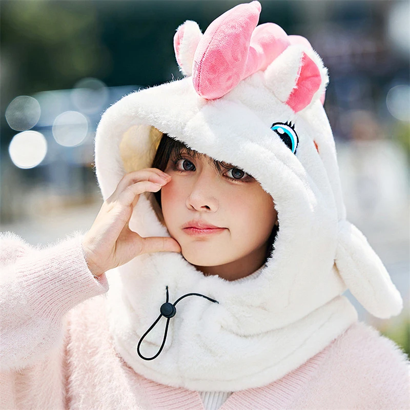 Cartoon Lovely Ski Helmet Protective Cover Winter Warm Comfortable Soft Fleece Skiing Head Warmer Cute Hood Neck Cap Personality ski helmet