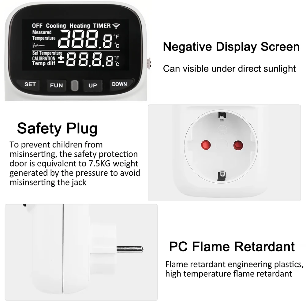 Digital Temperature Controller Socket Thermostat EU Plug Wi-Fi style Thermostat With Timer Sensor Probe Heating Cooling Switch