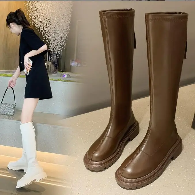 Fashion Women Knee high Boots Autumn Winter Autumn Stylish casual rider boots Retro Buckle women shoes Ladies Snow Boots
