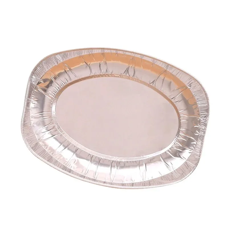 10pcs Disposable Oval Serving Plates Aluminium Foil Tray Serving Dishes Tableware for Catering BBQ Banquet Party