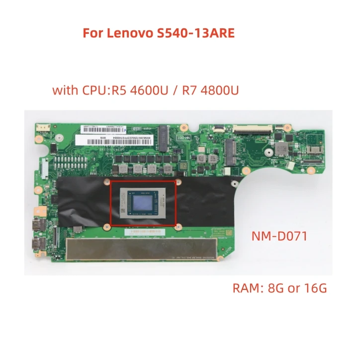 Lenovo S540-13ARE 노트북 마더보드용 NM-D071 마더보드, CPU:R5 4600U 또는 R7 4800U + RAM: 8G, 16G 100% 테스트 작업