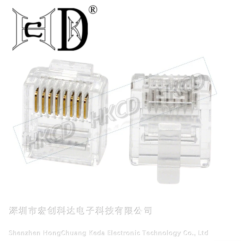10개 짧은 바디 8P8C RJ45 이더넷 플러그, 1피스 로우 순수 구리 금도금 크리스탈 헤드, Cat5 네트워크 케이블용 투명, 투명형
