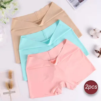 2 pezzi boxer da donna in seta di ghiaccio cavallo in cotone mutande antibatteriche pantaloni di sicurezza sexy senza cuciture biancheria intima sottile ad asciugatura rapida 1