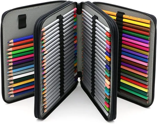 BTSKY 200 Slots Colored Pencil Organizer - Deluxe PU Leather Pencil Case Holder