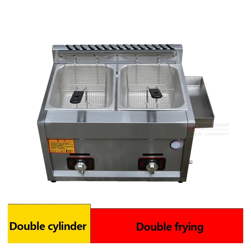 Stainless Steel Commercial Gas Fryer Double Gas Fryer Double Pot Noodle Stove Steamer Fryer Kitchen French Fries Machine