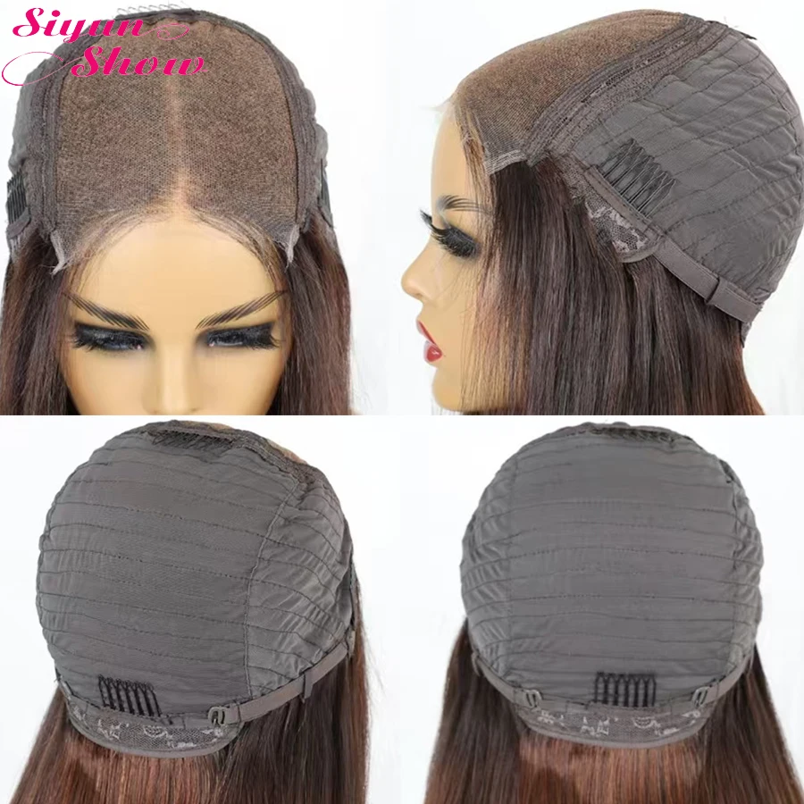 Ombre Capelli castani Reale 5X5 HD Parrucca con chiusura in pizzo Colorato Super doppio osso disegnato Parrucca Bob diritta Parrucche per capelli umani vietnamiti grezzi - immagine 4