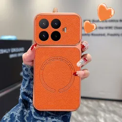 Lychee Leather Pattern Shockproof Matte Case with Wireless Charging Compatibility - Xiaomi 17T Pro (Orange)