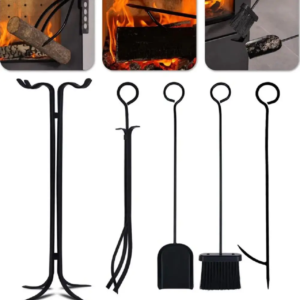 High Quality Heavy Iron 5PCS Set Fireplace Cleaning Tool Sets Ash