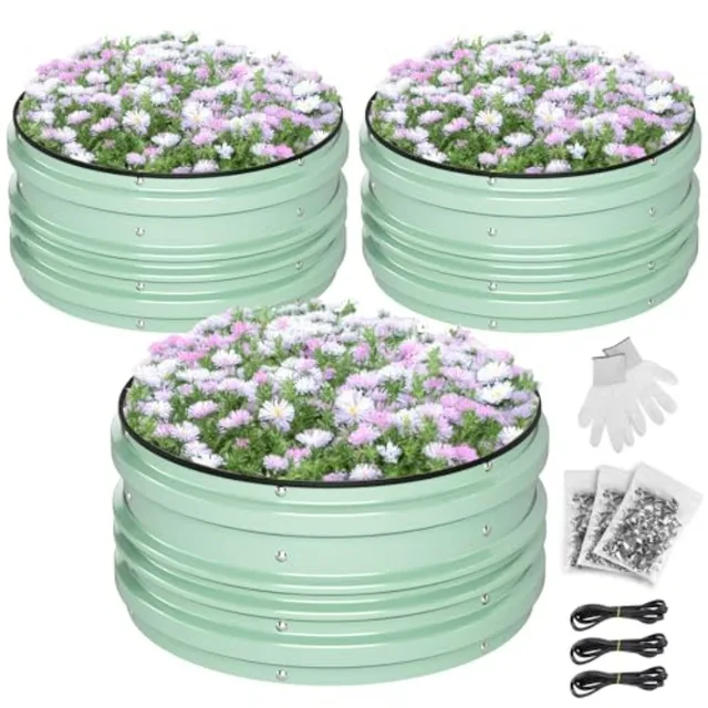 3Pcs 2x2x1ft Galvanized Raised Garden Bed Set for Vegetables Flowers, Green, Rust-Resistant Steel, Safe Edge, Easy Assembly