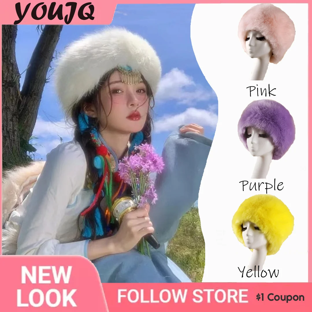 

Winter Imitation Fox Fur Flat Top Fisherman Hat Solid Color Thick Round Top Imitation Fur Hat Solid Color Russian Hat Bucket Hat
