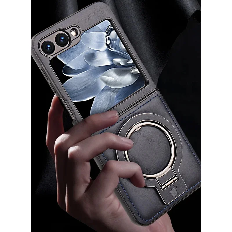 Luxury Magnetic Leather Flip Phone Case with Ring Bracket and Shockproof Design