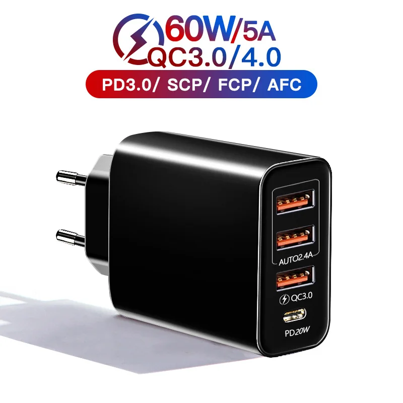  60w Usb Type C Charger Quick Charge 3.0 Mobile Phone 4 Port Wall Fast Pd Charger Adapter For Iphone 13 12 Pro Max Samsung Xiaomi - Mobile Phone Chargers - AliExpress 