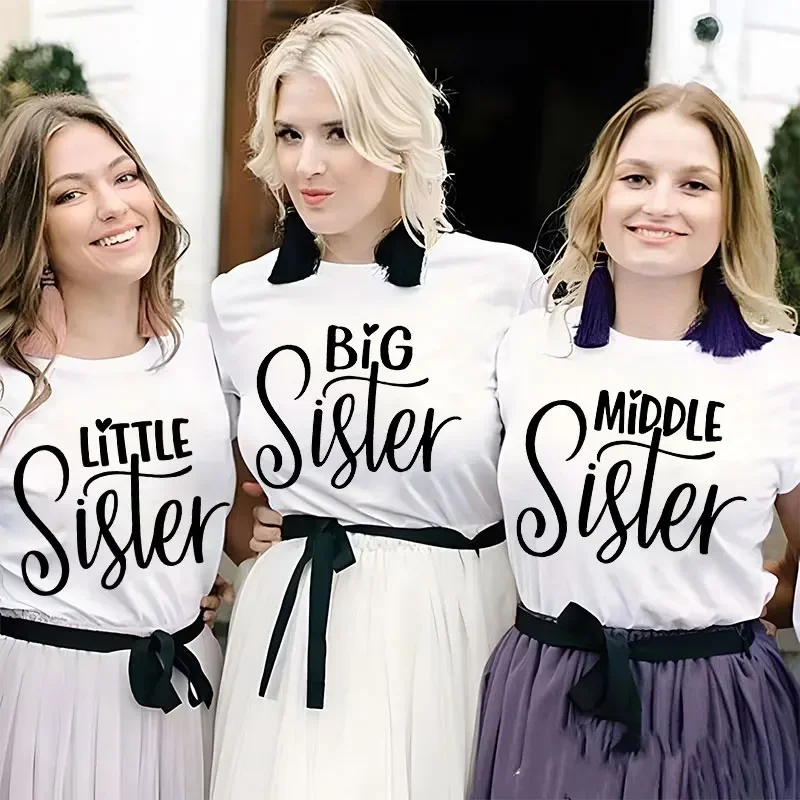 

Short Sleeve Fashion Women T Shirt Big Middle Sister Matching Tshirts Female Casual Topd Tshirts Cartoon Graphic Tee T-Shirts