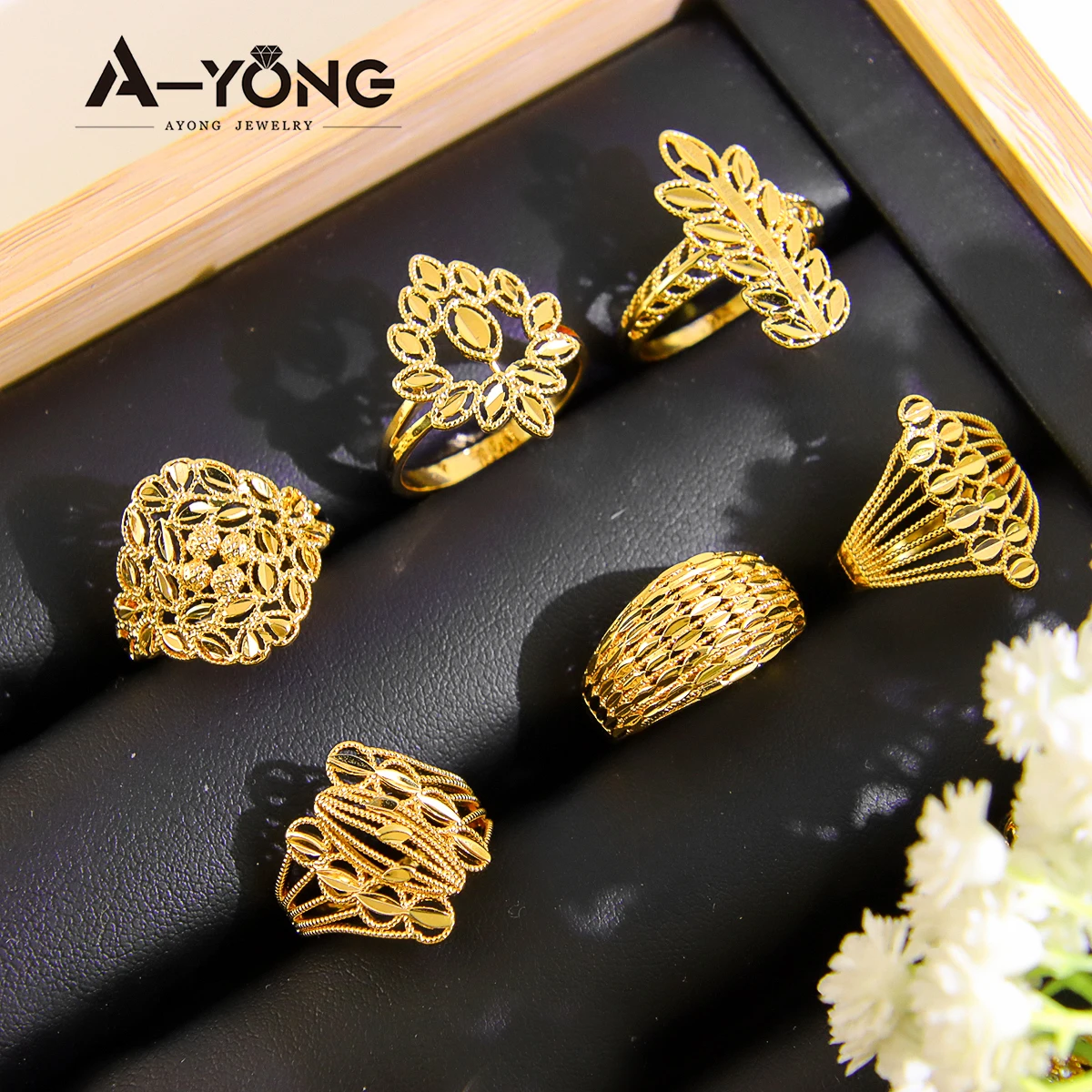 Nigeria Hochzeit Schmuck Ringe 21k Gold Überzogene Türkische Braut Vintage Hohl Ring Arabisch Heiraten Frauen Täglichen Party Schmuck – Detail 3