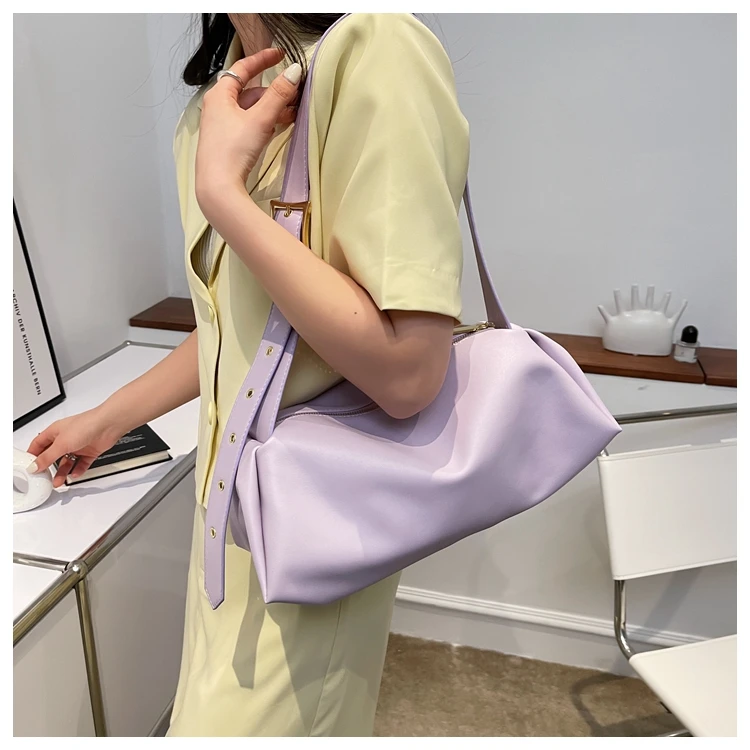 2022 New Fashion Shoulder Bags for Women Solid Purple Female Bags Soft PU Leather Pillow Pack Black Classic Handbags