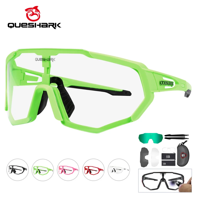 thumbnail: Queshark HD Gepolariseerde Fietsbril Met 4 Lenzen - UV400 Bescherming Voor Road En MTB