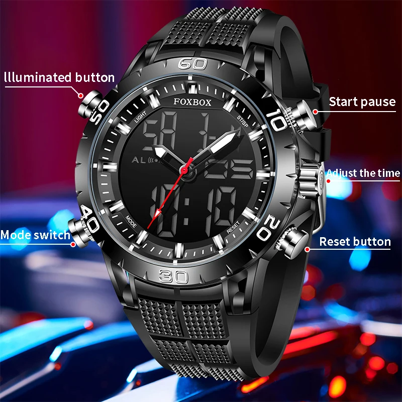 Sports Watch For Men Dual Display 50M Waterproof Quartz Watches Chronograph Digital Alarm Clock Military WristWatch_voghion.com