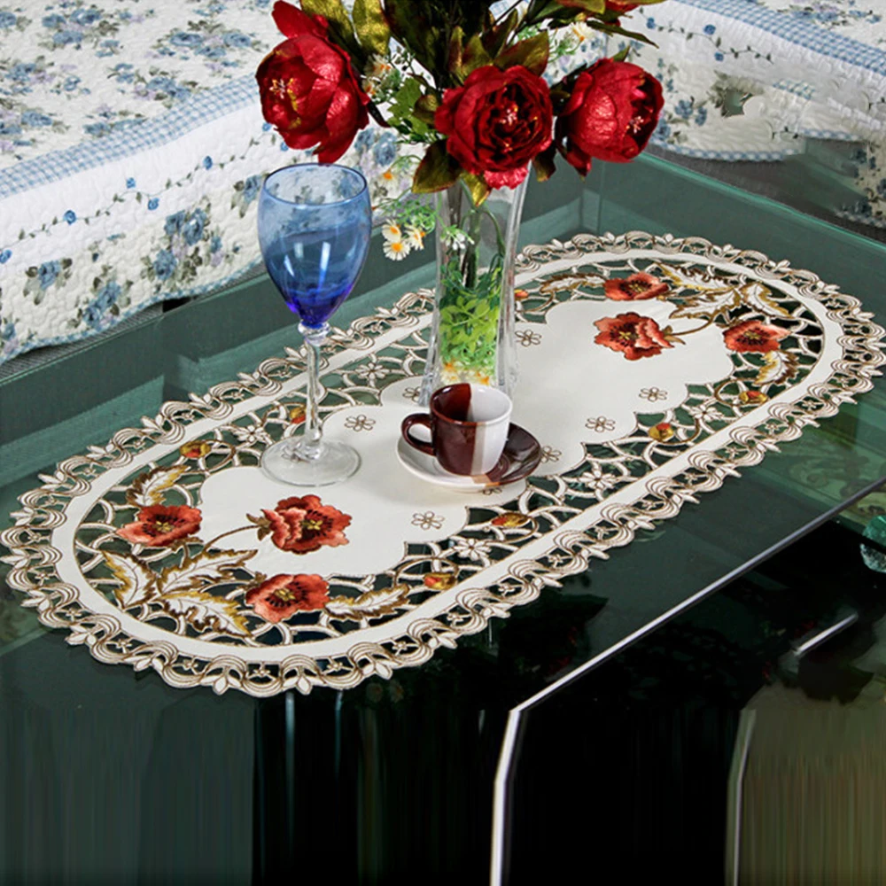 

Oval Vintage Embroidered Lace Tablecloth Floral Table Cloth Decoration Lace TV Cabinet Covers For Living Room Home Decor