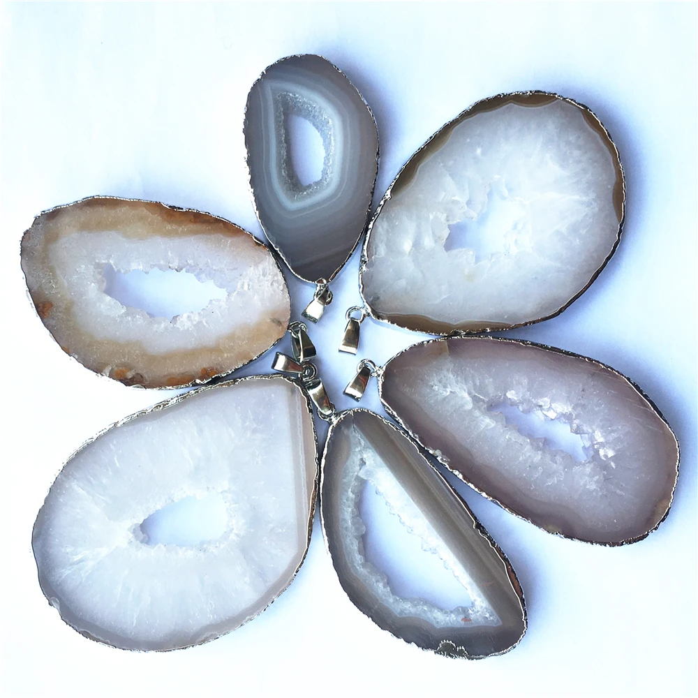 New High Quality Natural Stone White Agates Pendants Charms for Jewelry Making DIY Accessories Fit Necklaces Size 5pcs Wholesale