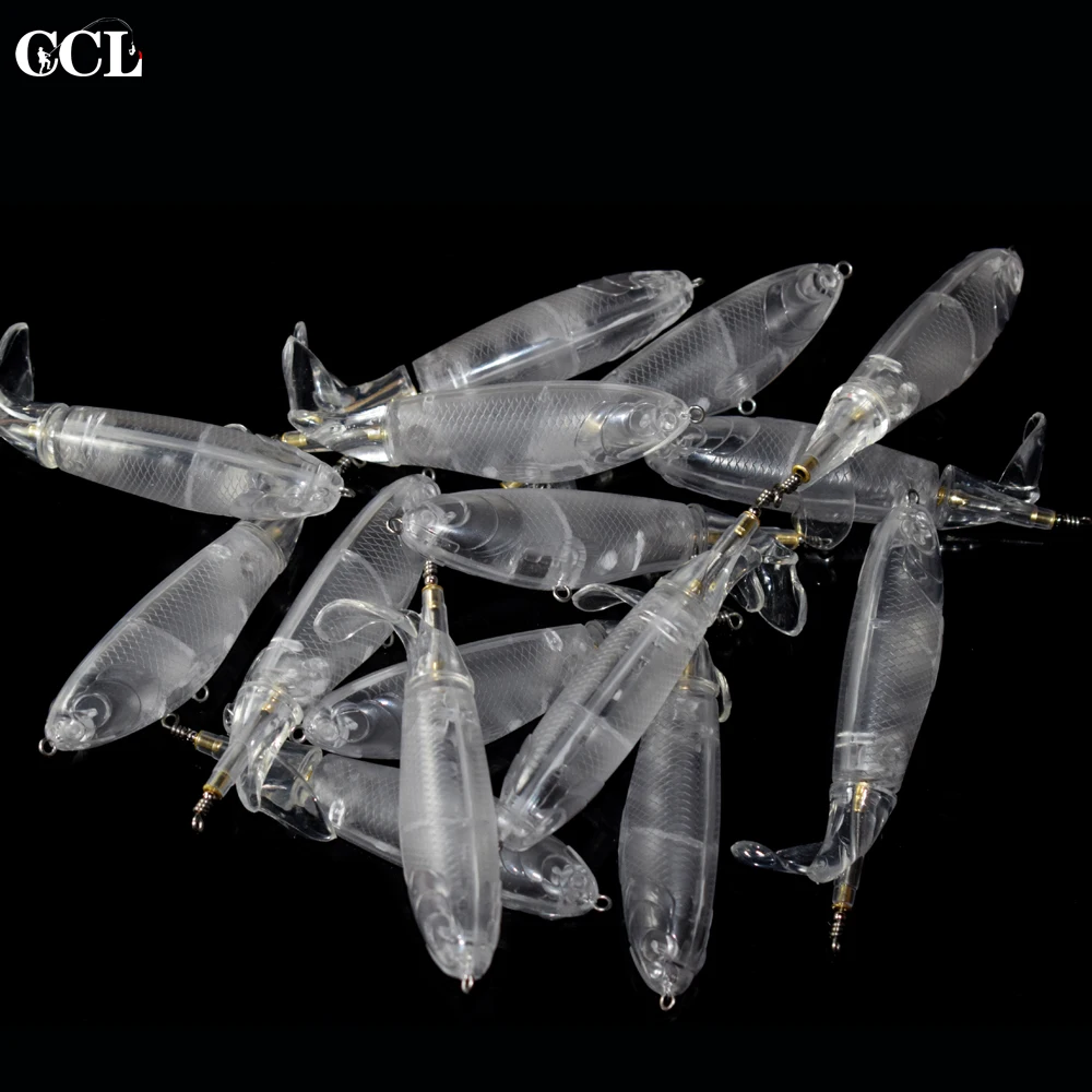 AYWFISH 10PCS / LOT Unpainted Popper 100mm / 110mm / 145mm Topwater Lure  Clear Body Tackle Hard Plastic Fishing Bait Blanks