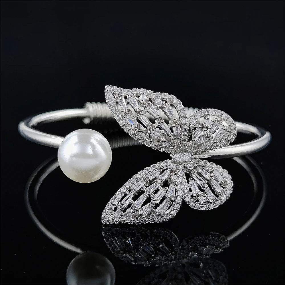 Luxury Rose Gold Silver Color Butterfly Bracelet Bangle For Women Open Party Gift Jewelry bangle bracelet
