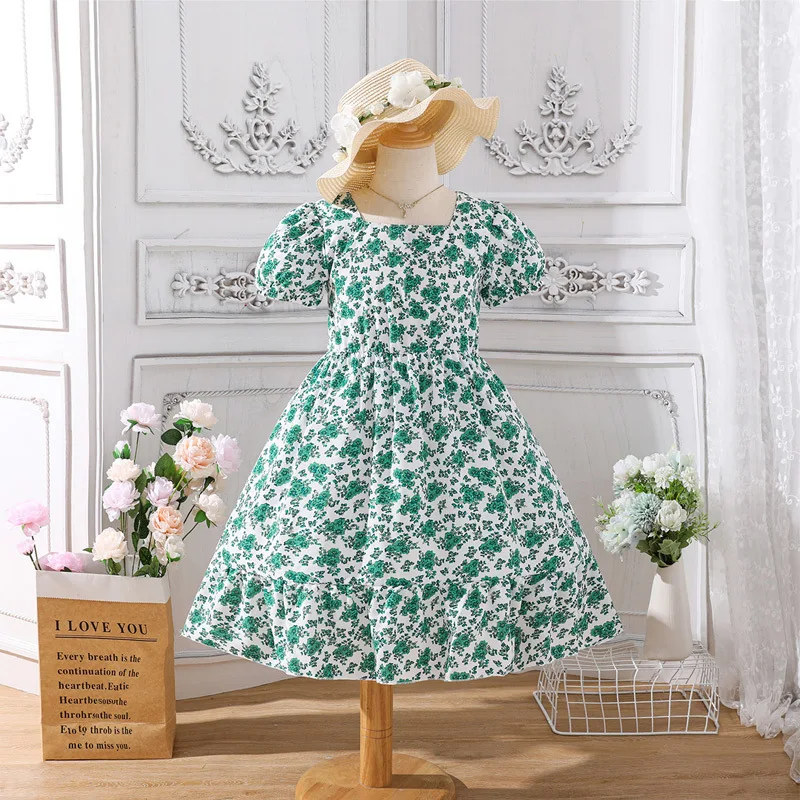 

Girls Dress Summer Short Sleeves Fashionable Baby Girls Clothing Sweet Fragmented Flower Princess Dresses Kids clothes