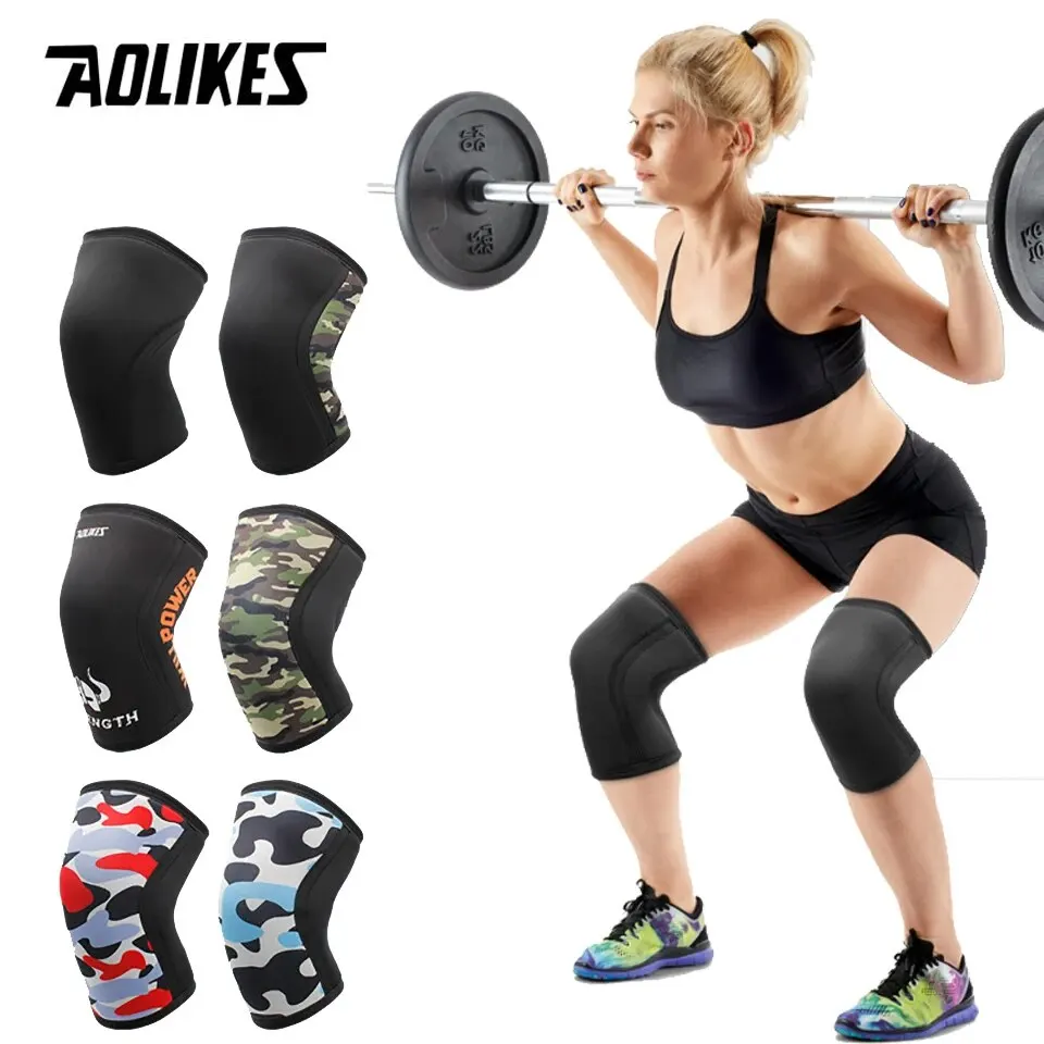 1 Pair 7mm Neoprene Sports Kneepads Compression Weightlifting Pressured Crossfit Training Knee Pads Support Women Men knee pad knee support