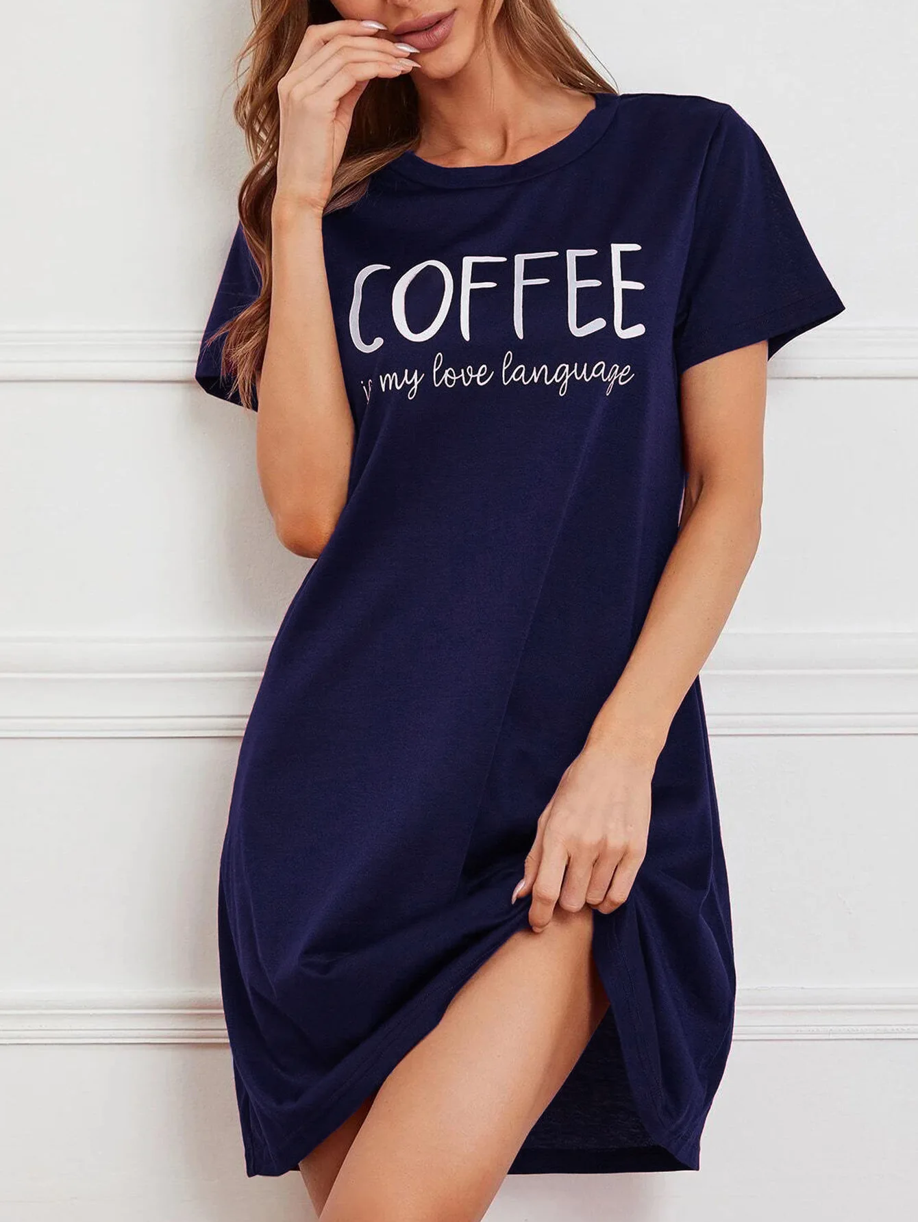 Women's Short Sleeve Nightgown Summer Women's Ice Silk Dresses Vintage Style Short Sleeve Round Neck Dresses