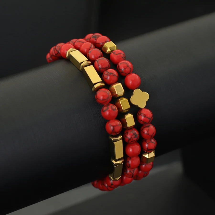 Gold Hematite Stone Men Bracelet Set