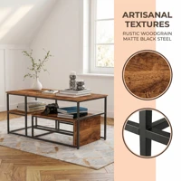 Ensemble de tables basses carrées Comanlai, structure en métal avec panneau imitation bois, mobilier de salon moderne noir, tables basses gigognes, petite table d'appoint, table contemporaine pour la maison, table basse élégante, table compacte et durable, table basse multifonctionnelle 6