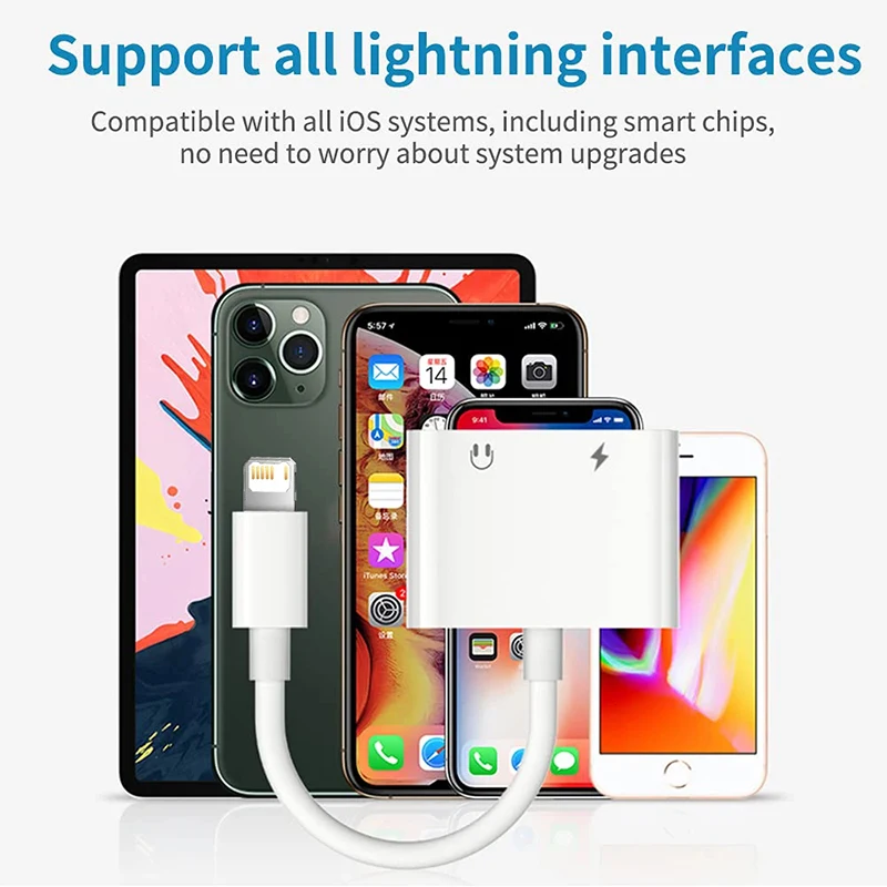 2 In 1 Lightning 3.5mm 헤드폰 잭 오디오 어댑터 For iPhone 14 13 12 11 Pro Max X XS XR SE 8 Plus 고속 충전 변환기