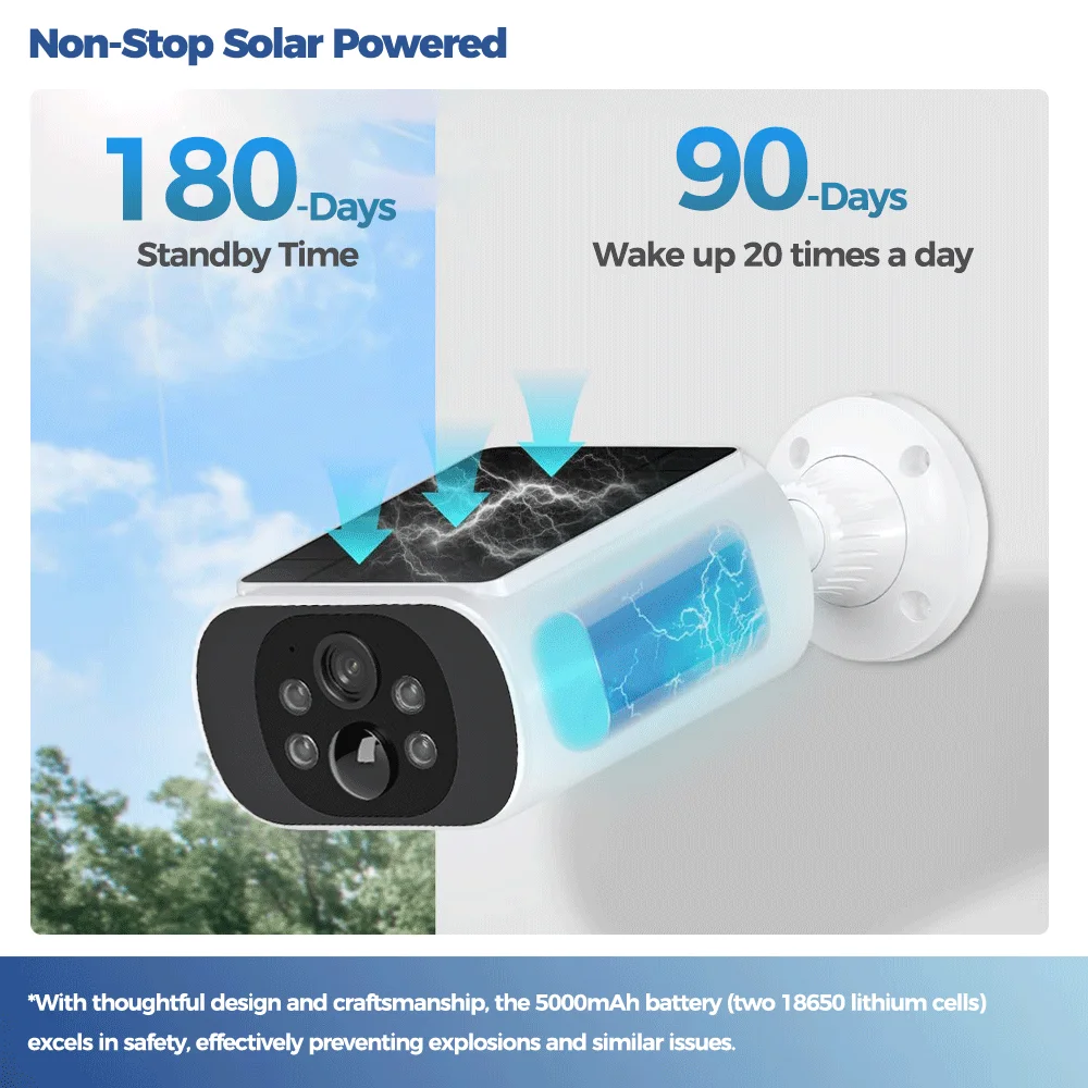 ALEVIO 2.5K Outdoor Solar Camera Wireless Cam WIFI Ultra Standby Time PIR Motion Light Color Night Vision AI Detect Battery Cam 2