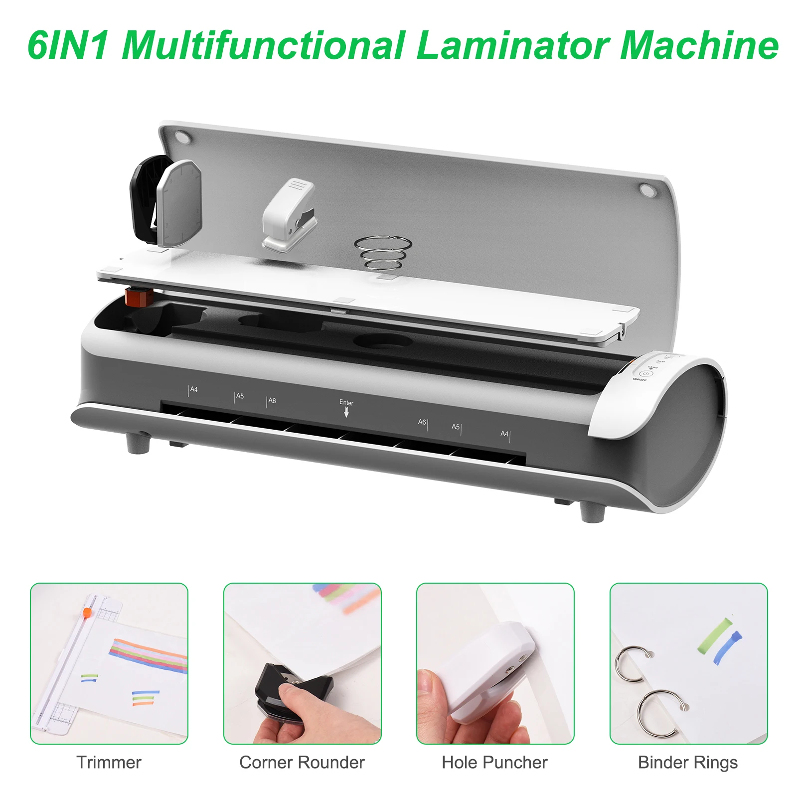 Bisofice SL988 Desktop Laminator Machine Set A4 Size 6IN1 Multifunctional Hot & Cold Lamination for A4/A5/A6 Laminating Pouches