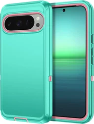 3 - in - 1 Heavy Duty Military Grade Anti - Drop Shockproof Protective Case Cover for Google Pixel 8 (Water BLue Pink)
