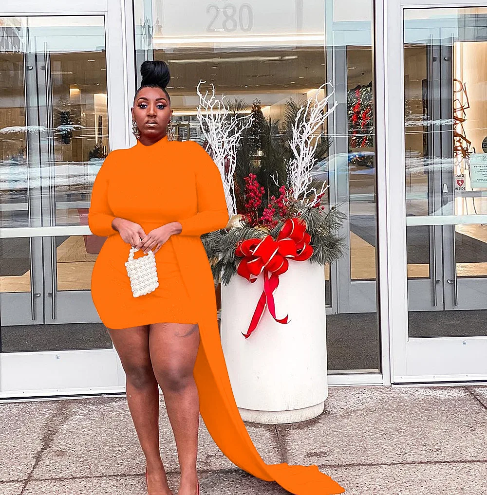 Plus Size Women Elegant Dress Solid Long Party Dress 2022 Fall Casual Robe Female Luxury Designer Skirt Casual Fashion Outwear