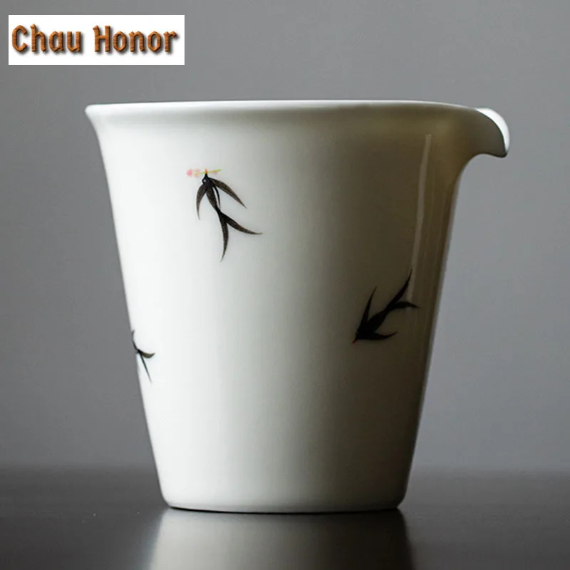 190ml Pure Hand-painted Swallow Elf Art Fair Cup Household Ceramic Tea Dispenser Chahai Japanese Tea Pitcher Kungfu Teaware Set