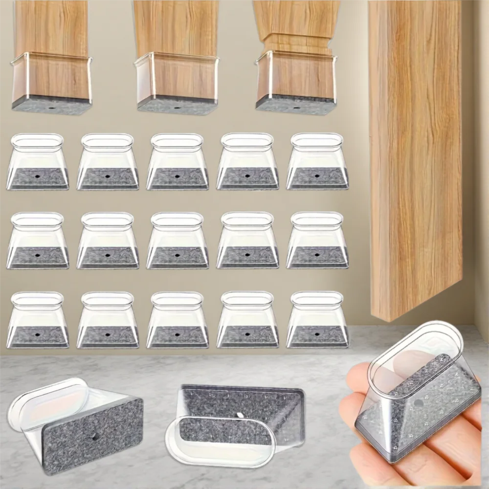 Rectangular Silicone Chair Leg Floor Protectors - Non-Slip Floor Safe Pads